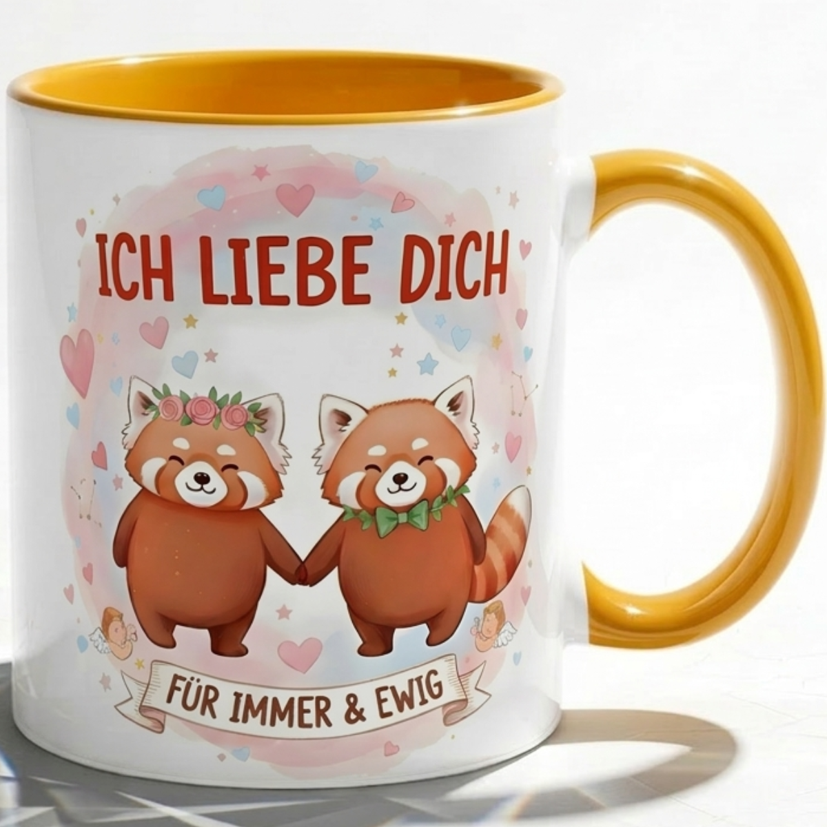 Lustige Roter Panda Tasse Spruch Ich liebe dich für immer & ewig – Romantische Kaffeetasse Valentinstag Jahrestag Hochzeitstag – Geschenk für Freund Freundin Partner – Keramik  330ml