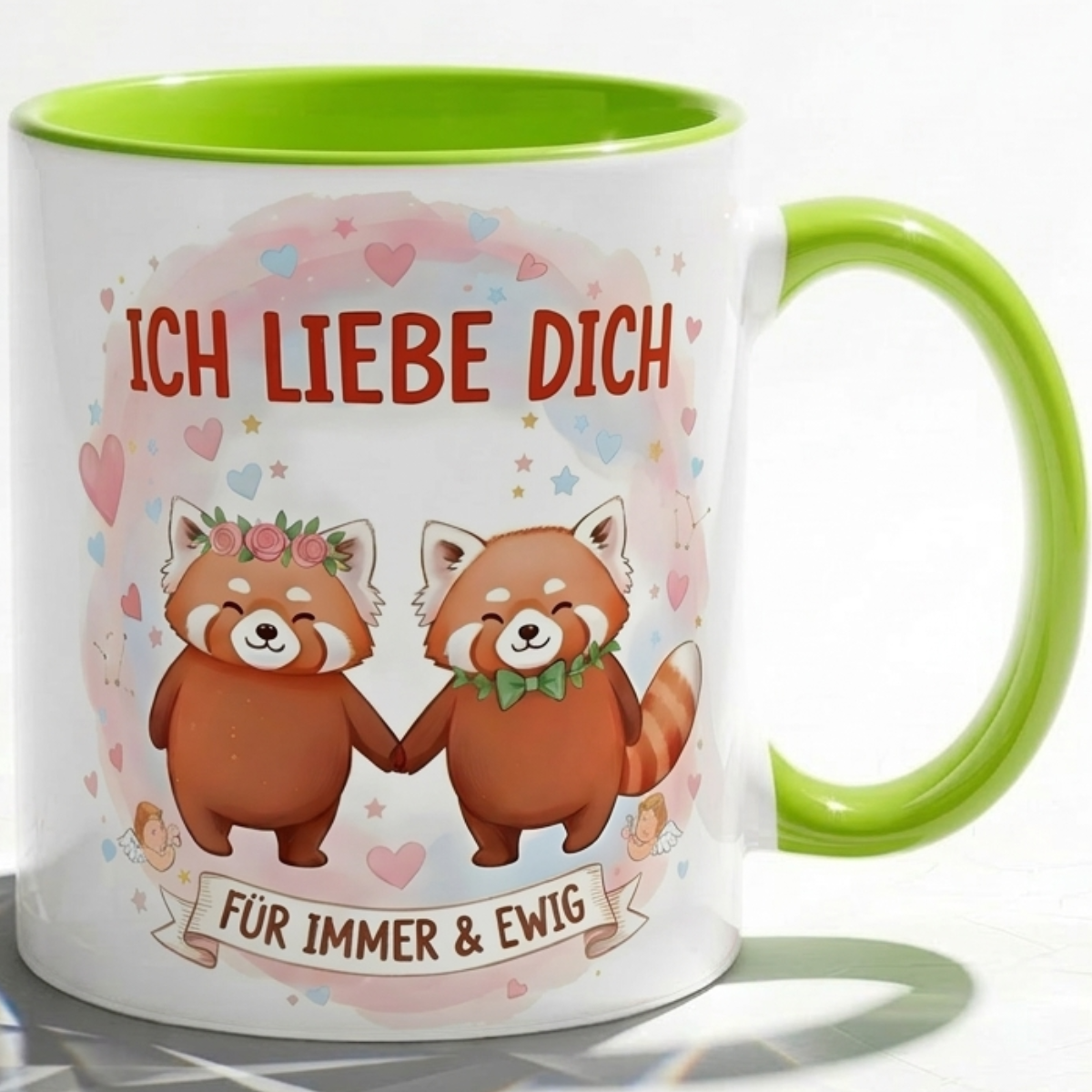 Lustige Roter Panda Tasse Spruch Ich liebe dich für immer & ewig – Romantische Kaffeetasse Valentinstag Jahrestag Hochzeitstag – Geschenk für Freund Freundin Partner – Keramik  330ml