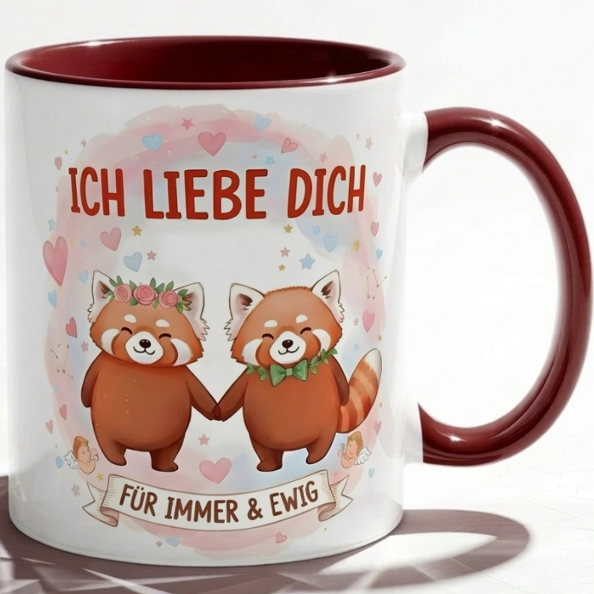 Lustige Roter Panda Tasse Spruch Ich liebe dich für immer & ewig – Romantische Kaffeetasse Valentinstag Jahrestag Hochzeitstag – Geschenk für Freund Freundin Partner – Keramik  330ml