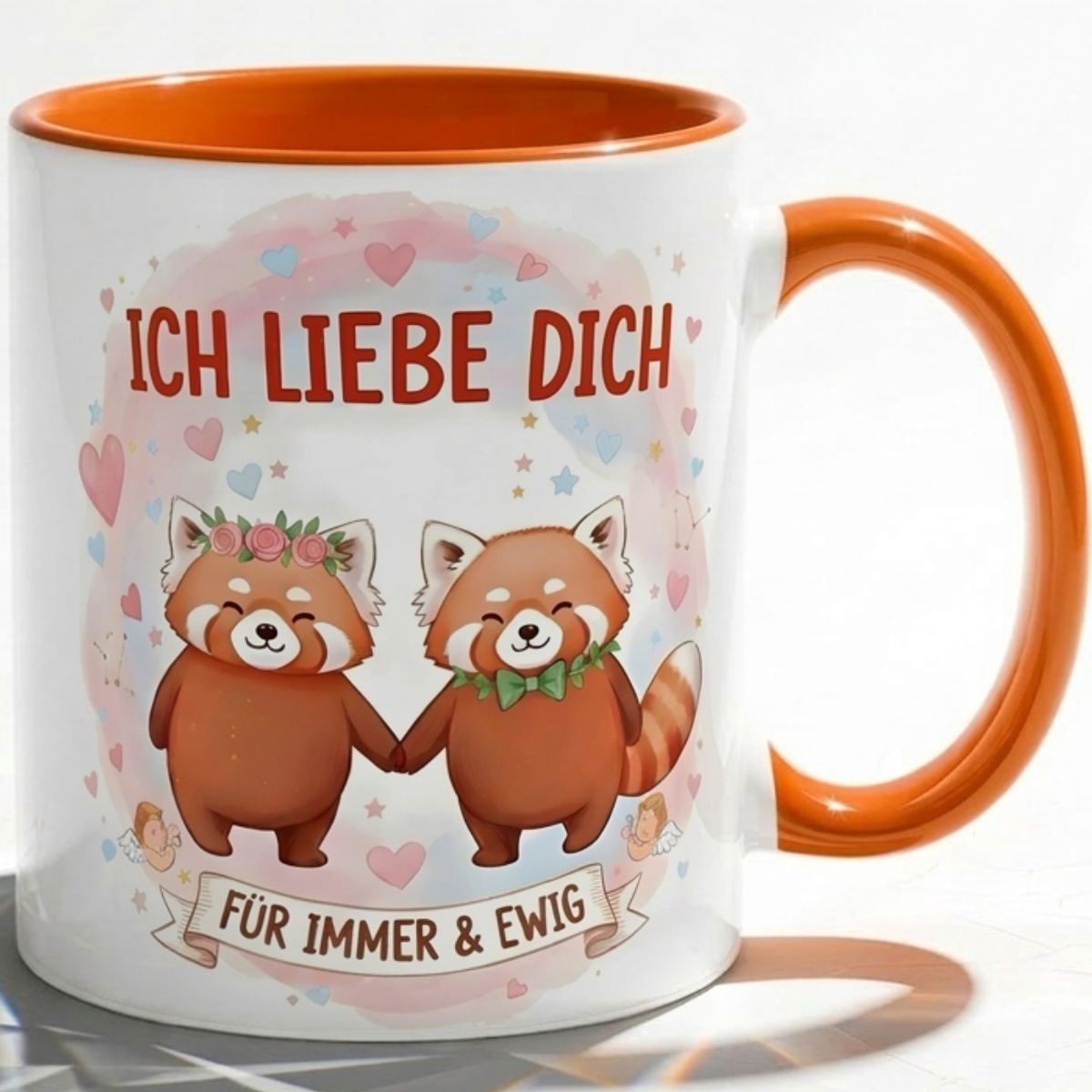 Lustige Roter Panda Tasse Spruch Ich liebe dich für immer & ewig – Romantische Kaffeetasse Valentinstag Jahrestag Hochzeitstag – Geschenk für Freund Freundin Partner – Keramik  330ml