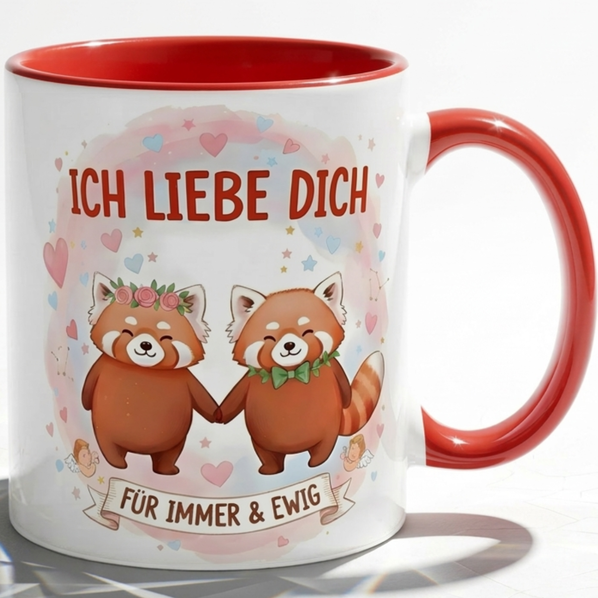 Lustige Roter Panda Tasse Spruch Ich liebe dich für immer & ewig – Romantische Kaffeetasse Valentinstag Jahrestag Hochzeitstag – Geschenk für Freund Freundin Partner – Keramik  330ml