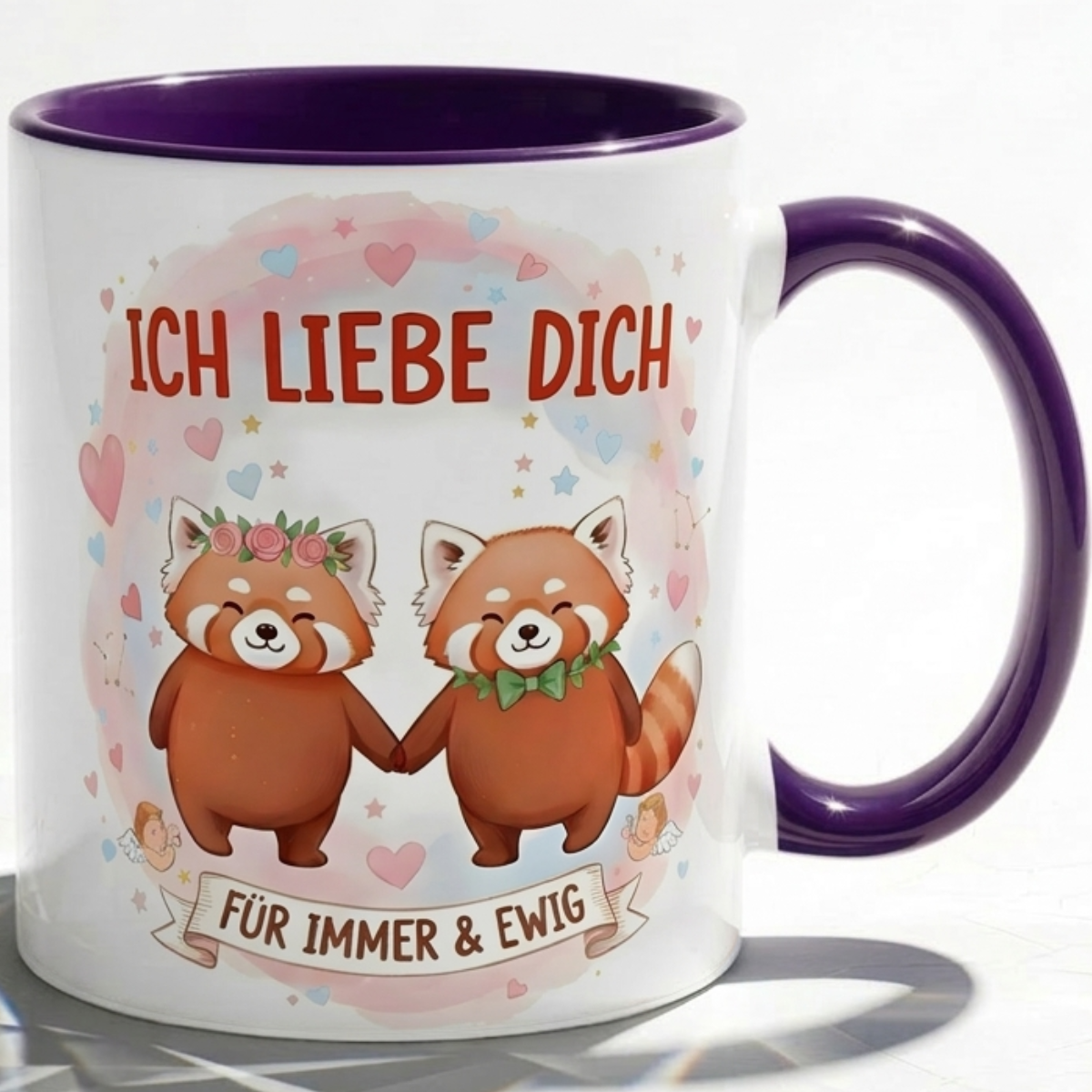 Lustige Roter Panda Tasse Spruch Ich liebe dich für immer & ewig – Romantische Kaffeetasse Valentinstag Jahrestag Hochzeitstag – Geschenk für Freund Freundin Partner – Keramik  330ml