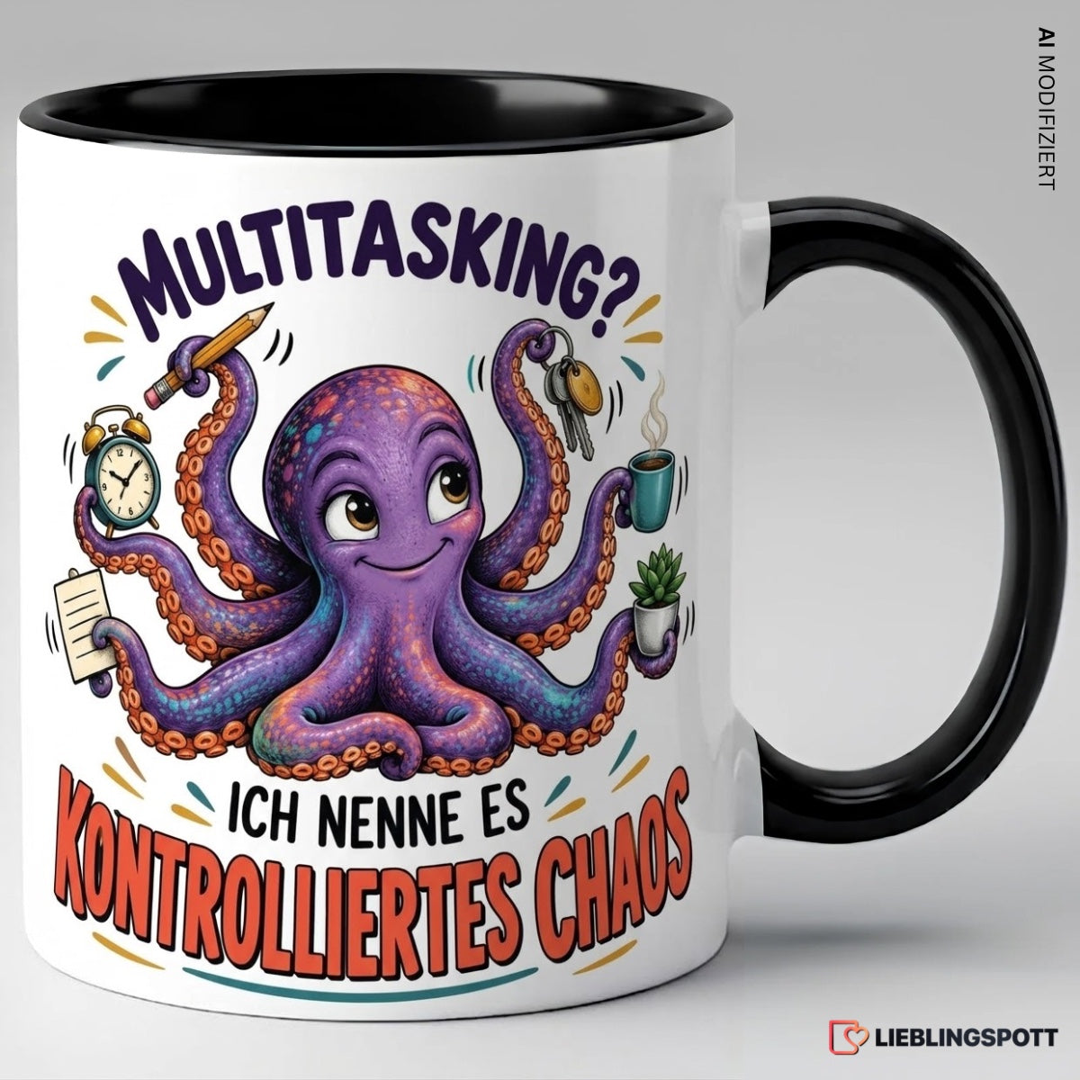 Keramiktasse Multitasking kontrolliertes Chaos – Schwarz