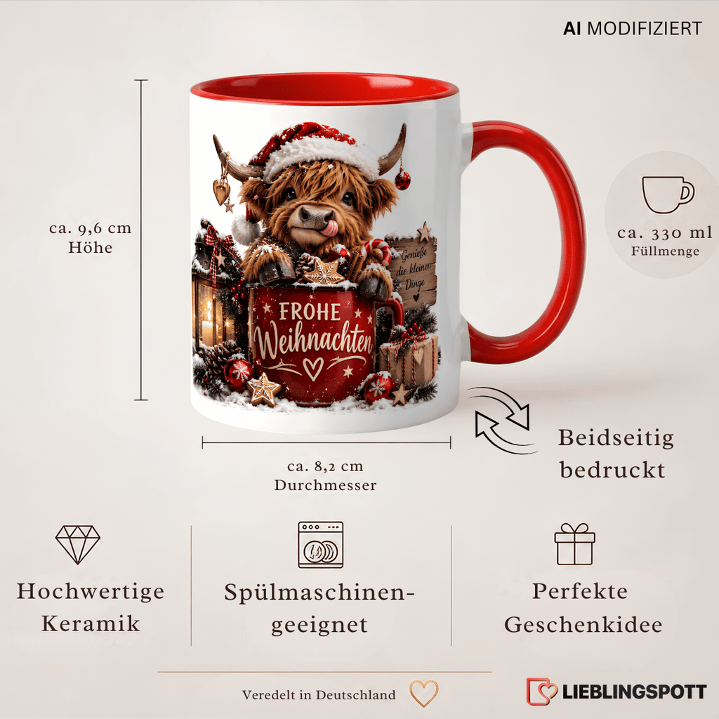 Produktinformationen zur Keramiktasse Frohe Weihnachten mit Highland-Kuh