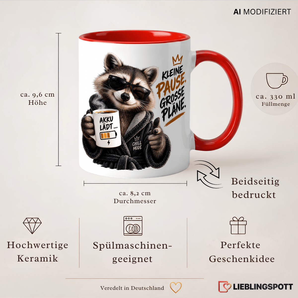 Produktdetails Keramiktasse 330 ml beidseitig bedruckt spülmaschinengeeignet