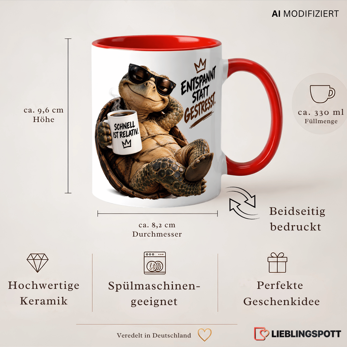 Schildkröten Tasse Produktinformationen 330 ml beidseitig bedruckt