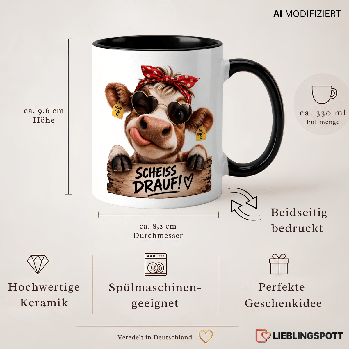 Kuh Tasse Produktinformationen 330 ml beidseitig bedruckt