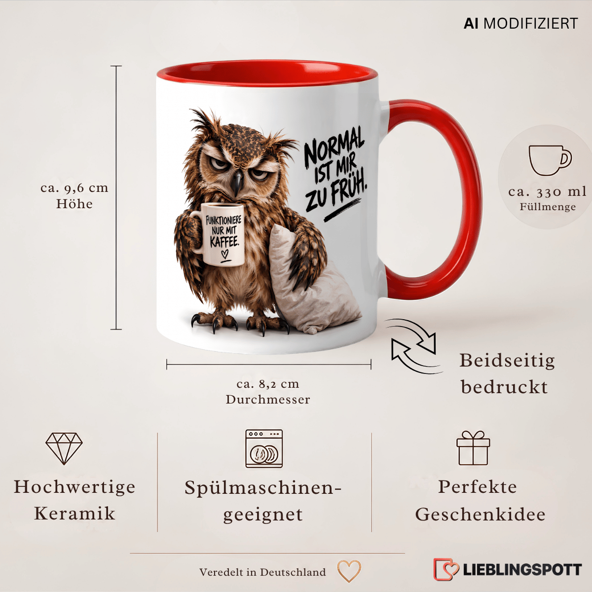 Eulen Tasse 330 ml Maße und Produkteigenschaften