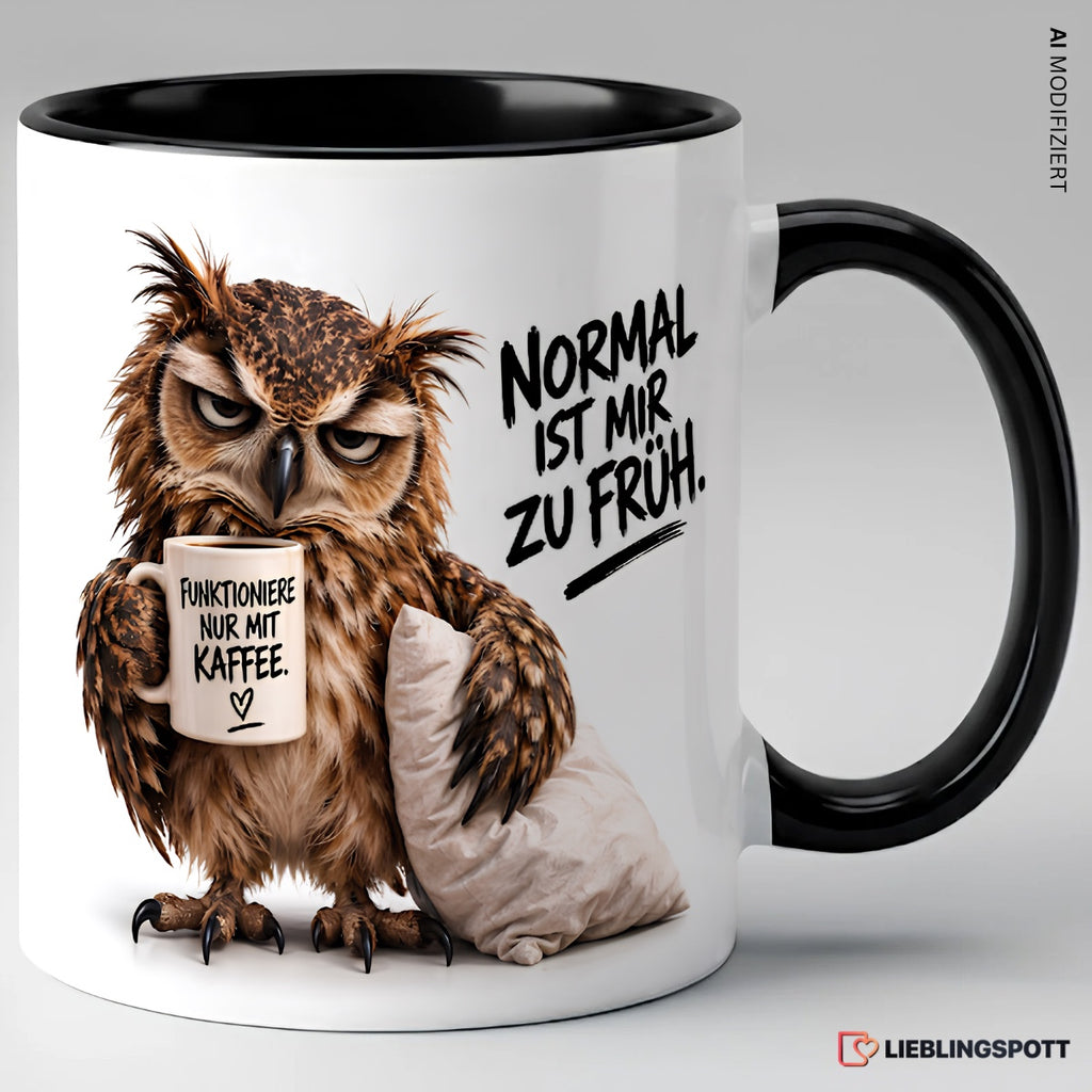 Eulen Tasse Normal ist mir zu früh – Schwarz