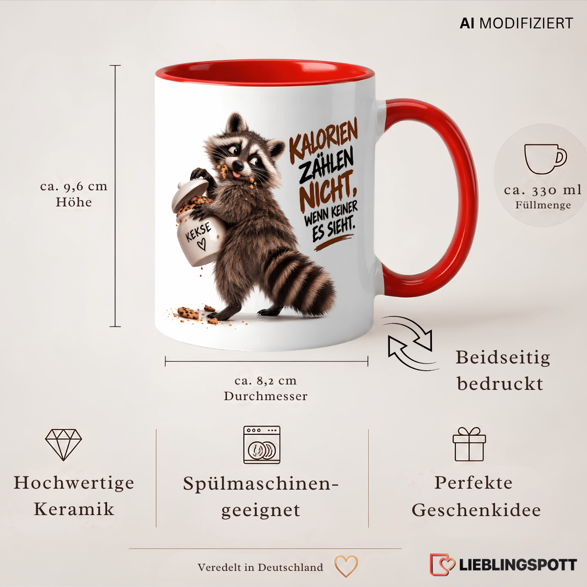 Waschbär Tasse Produktinformationen 330 ml Maße und Eigenschaften