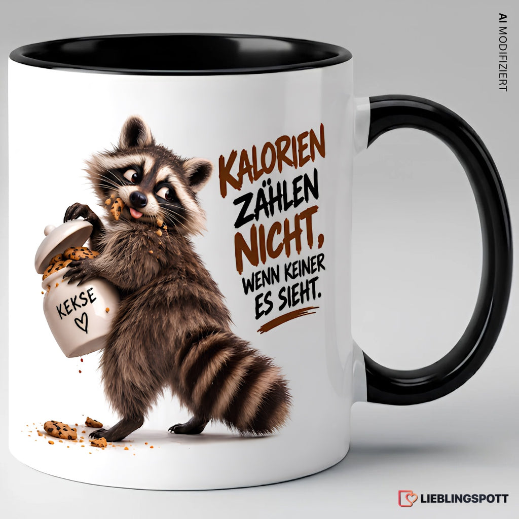 Waschbär Tasse Kalorien zählen nicht wenn keiner es sieht – Schwarz
