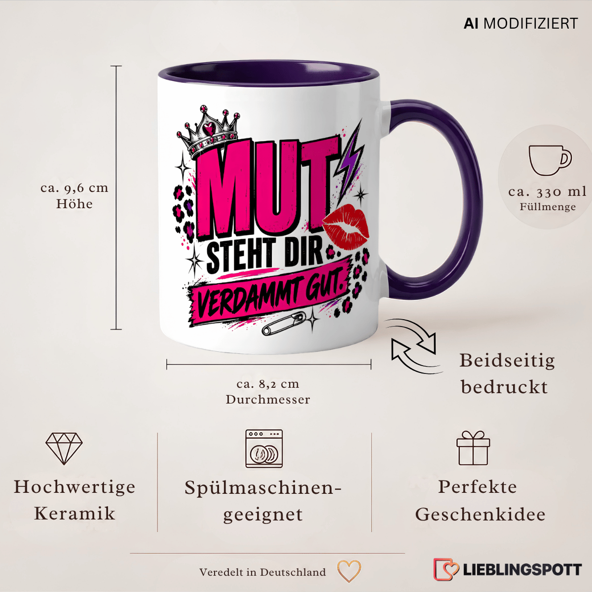 Produktinformationen zur Mut steht dir verdammt gut Keramiktasse