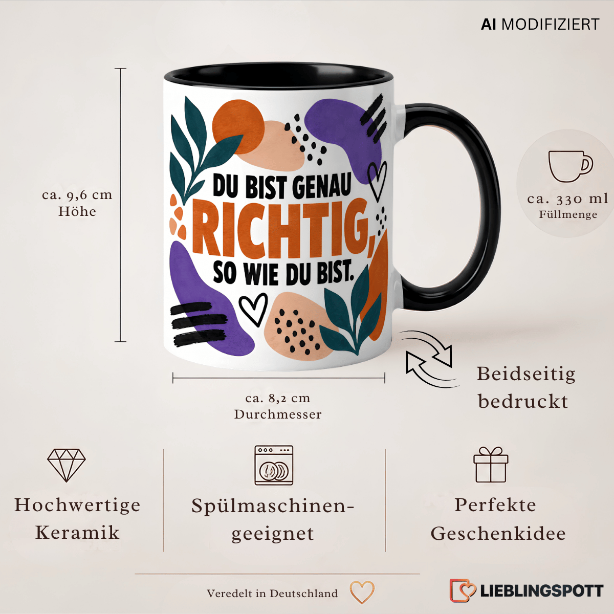 Produktinformationen zur Keramiktasse Du bist genau richtig 330 ml