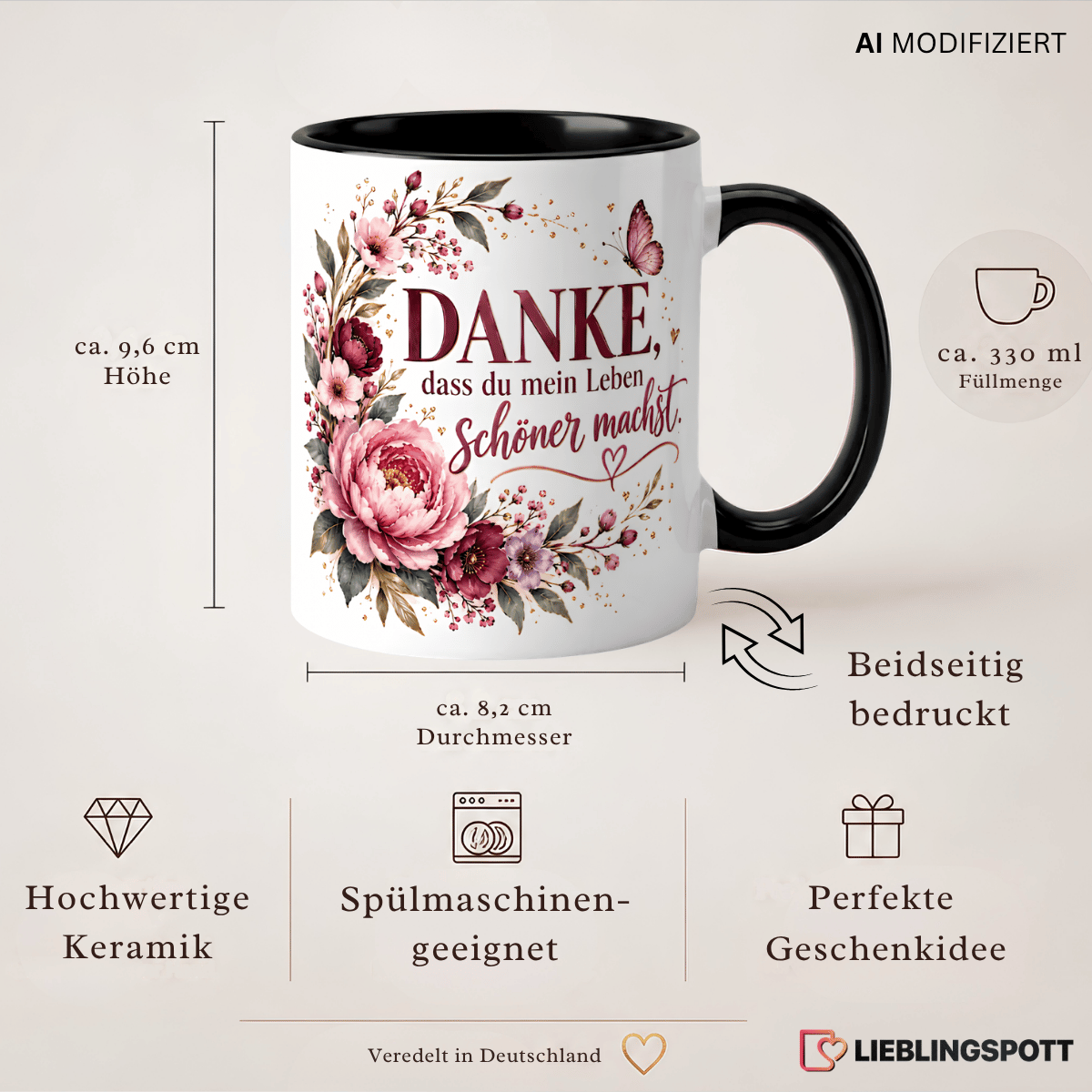Produktinformationen Tasse – 330 ml, Maße und Eigenschaften