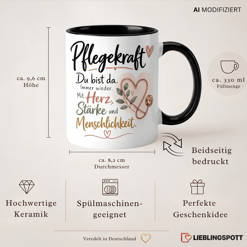 Pflegekraft Tasse 330 ml – Maße und Produkteigenschaften