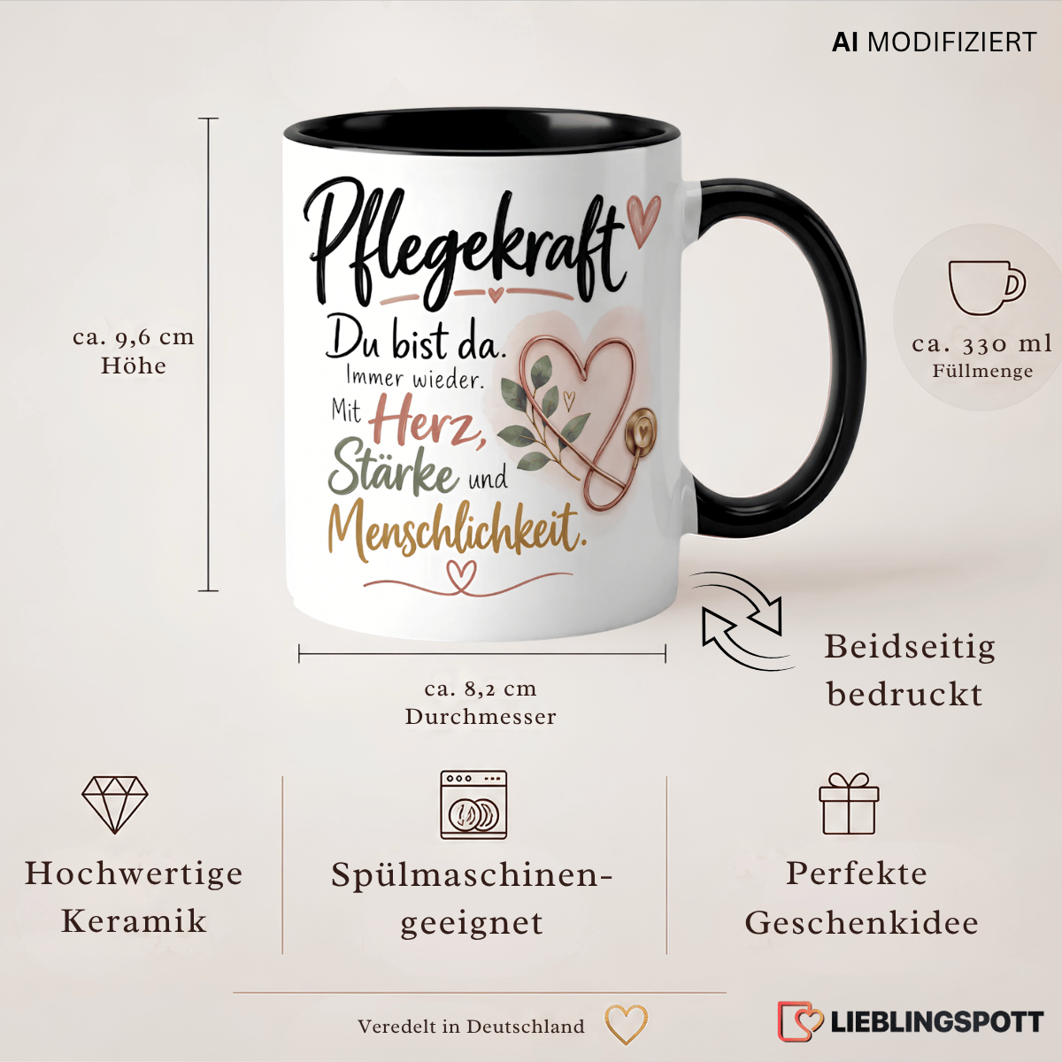 Pflegekraft Tasse 330 ml – Maße und Produkteigenschaften