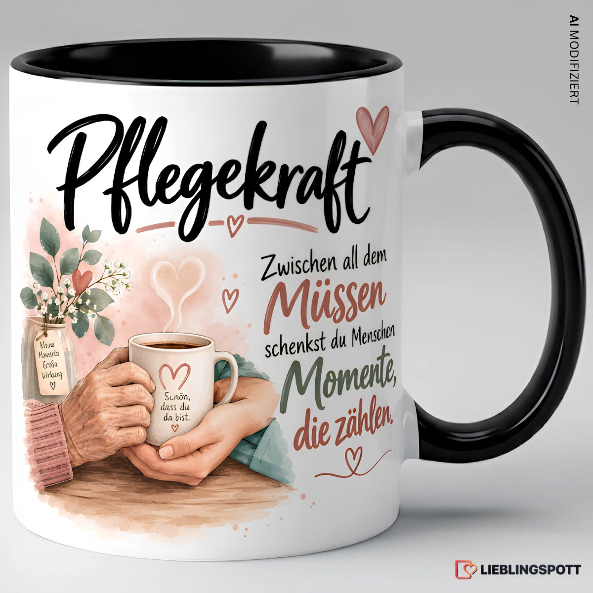 Pflegekraft Tasse Schwarz – Menschen Momente die zählen