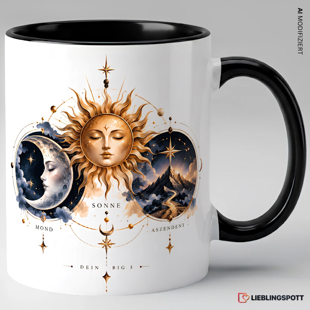 Keramiktasse Big 3 Sonne Mond Aszendent – Schwarz