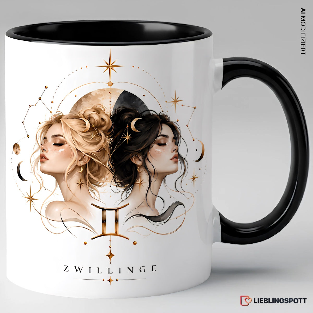 Zwillinge Sternzeichen Keramiktasse – Schwarz