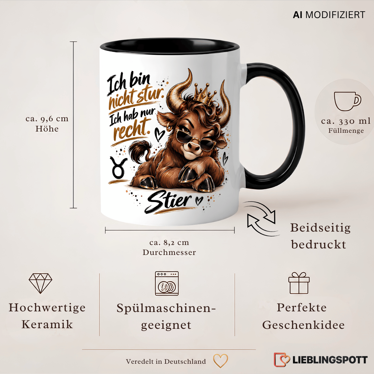 Stier Tasse Maße 330 ml und Produktvorteile