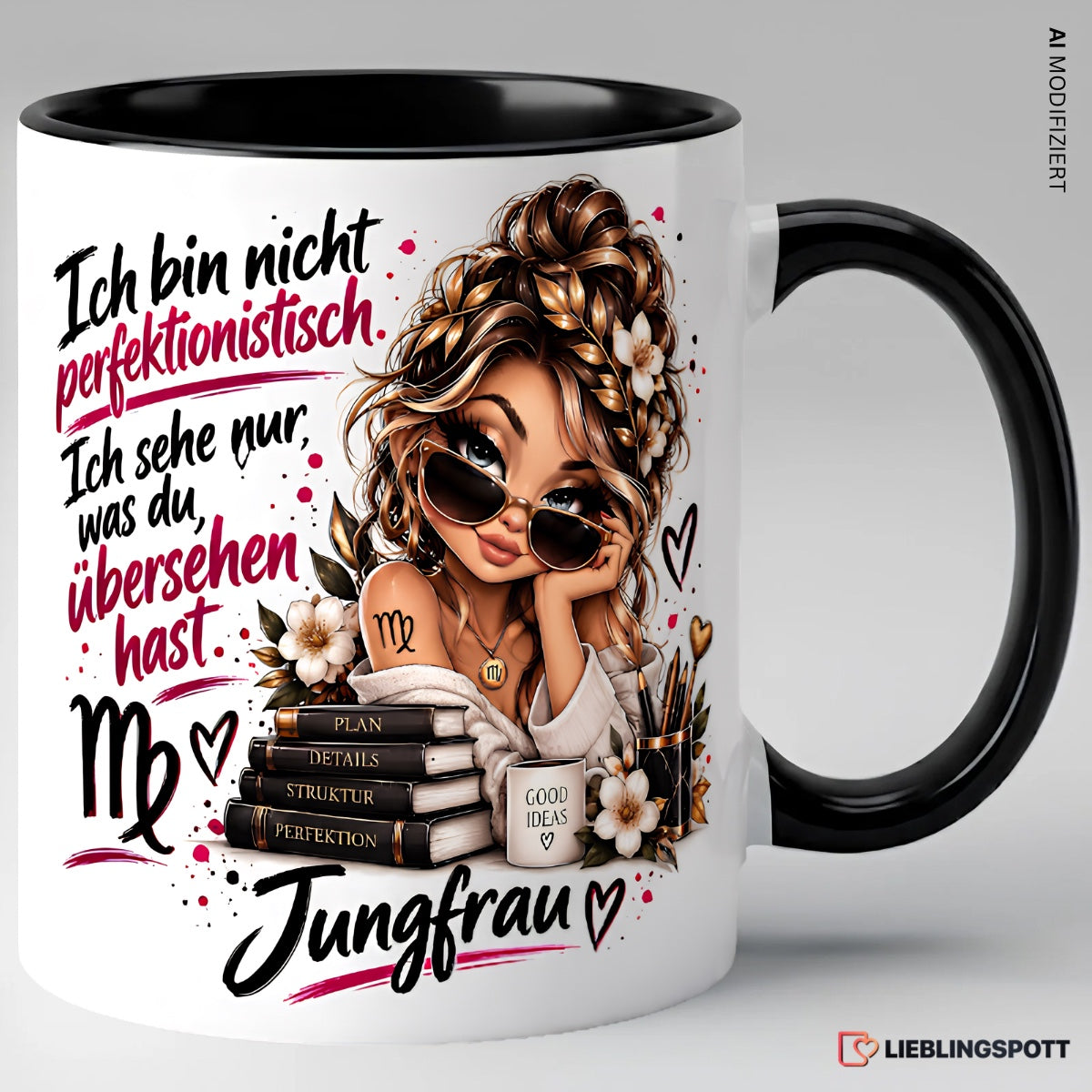 Jungfrau Sternzeichen Spruchtasse – Schwarz