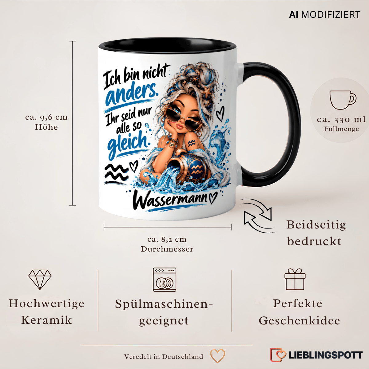Wassermann Tasse Maße 330 ml und Produktvorteile