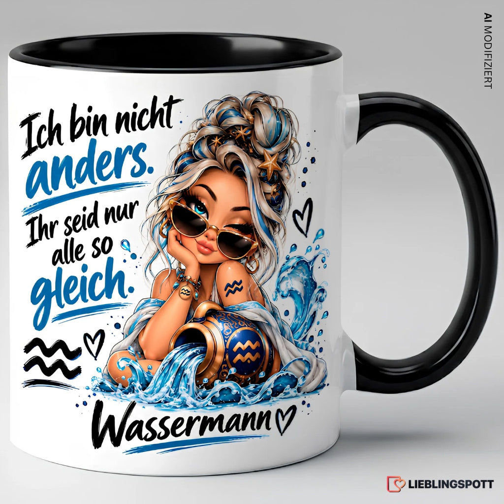 Wassermann Sternzeichen Spruchtasse – Schwarz