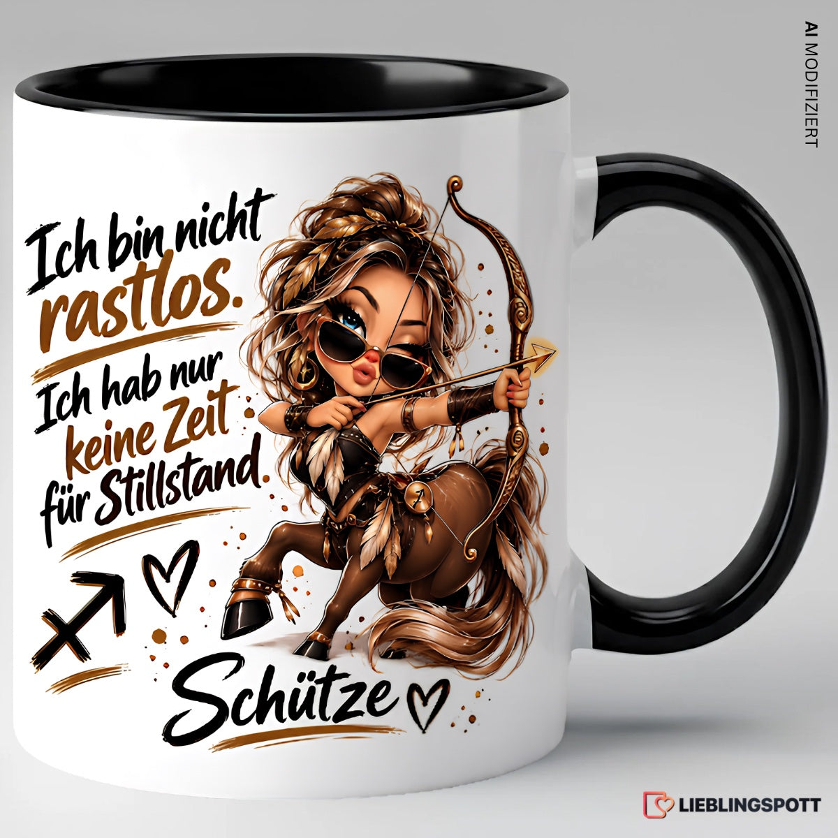 Schütze Sternzeichen Spruchtasse – Schwarz