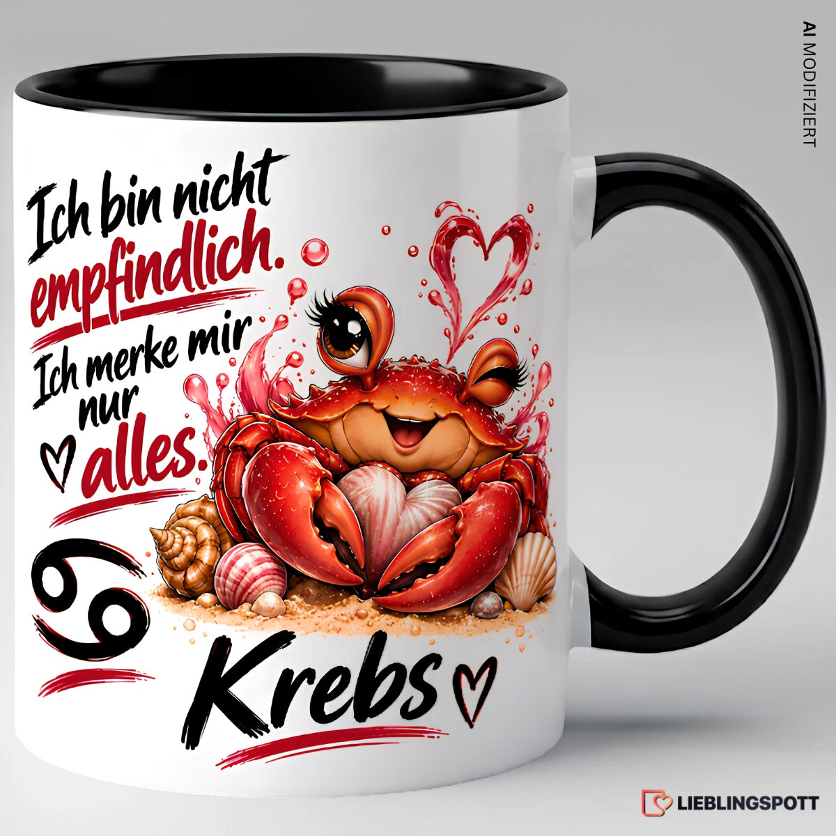 Krebs Sternzeichen Spruchtasse – Schwarz