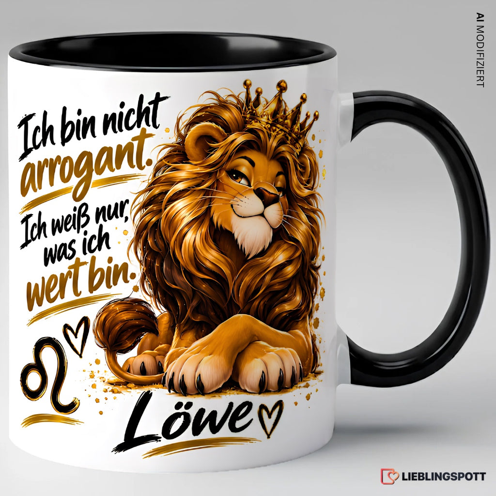 Löwe Sternzeichen Spruchtasse – Schwarz