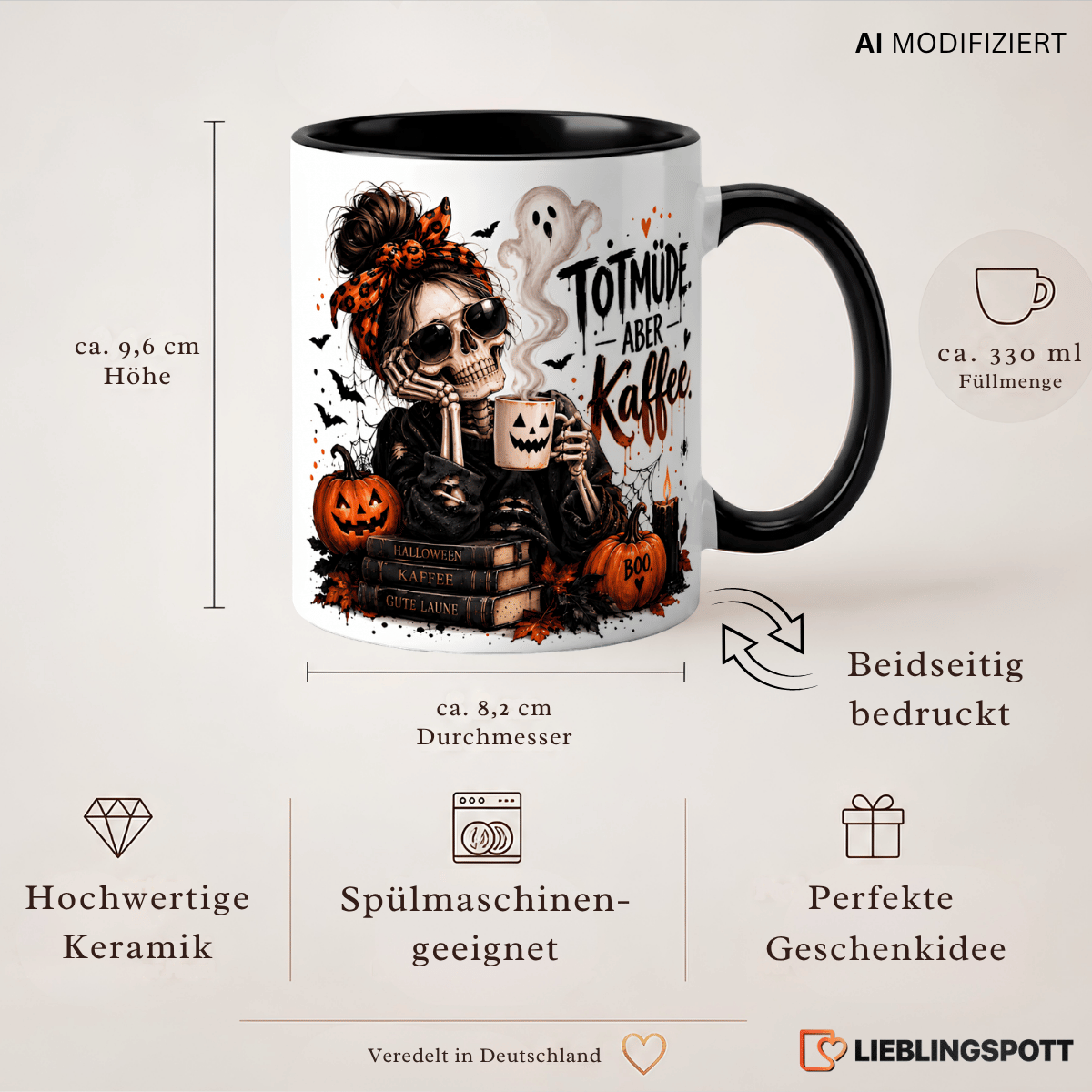 Halloween Tasse Maße 330 ml und Produktvorteile