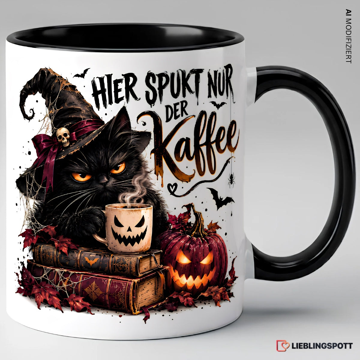 Halloween Tasse Hier spukt nur der Kaffee – Schwarz