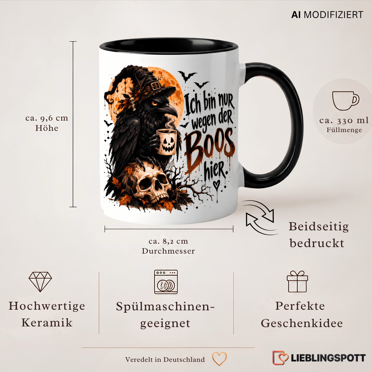 Halloween Tasse Maße 330 ml und Produktvorteile