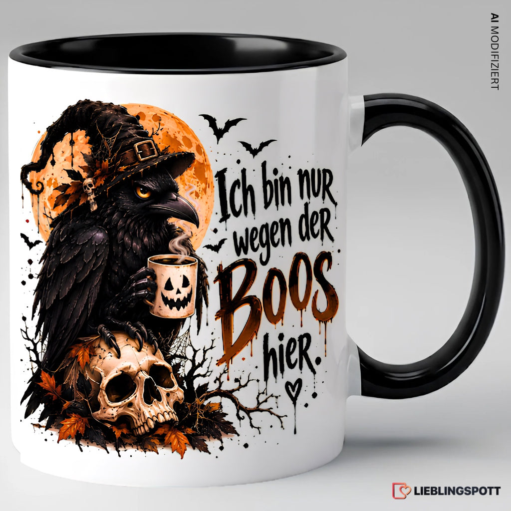 Halloween Tasse Ich bin nur wegen der Boos hier – Schwarz