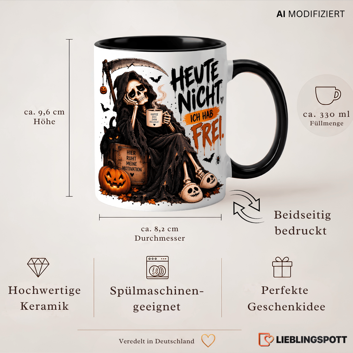 Halloween Tasse Maße 330 ml und Produktvorteile