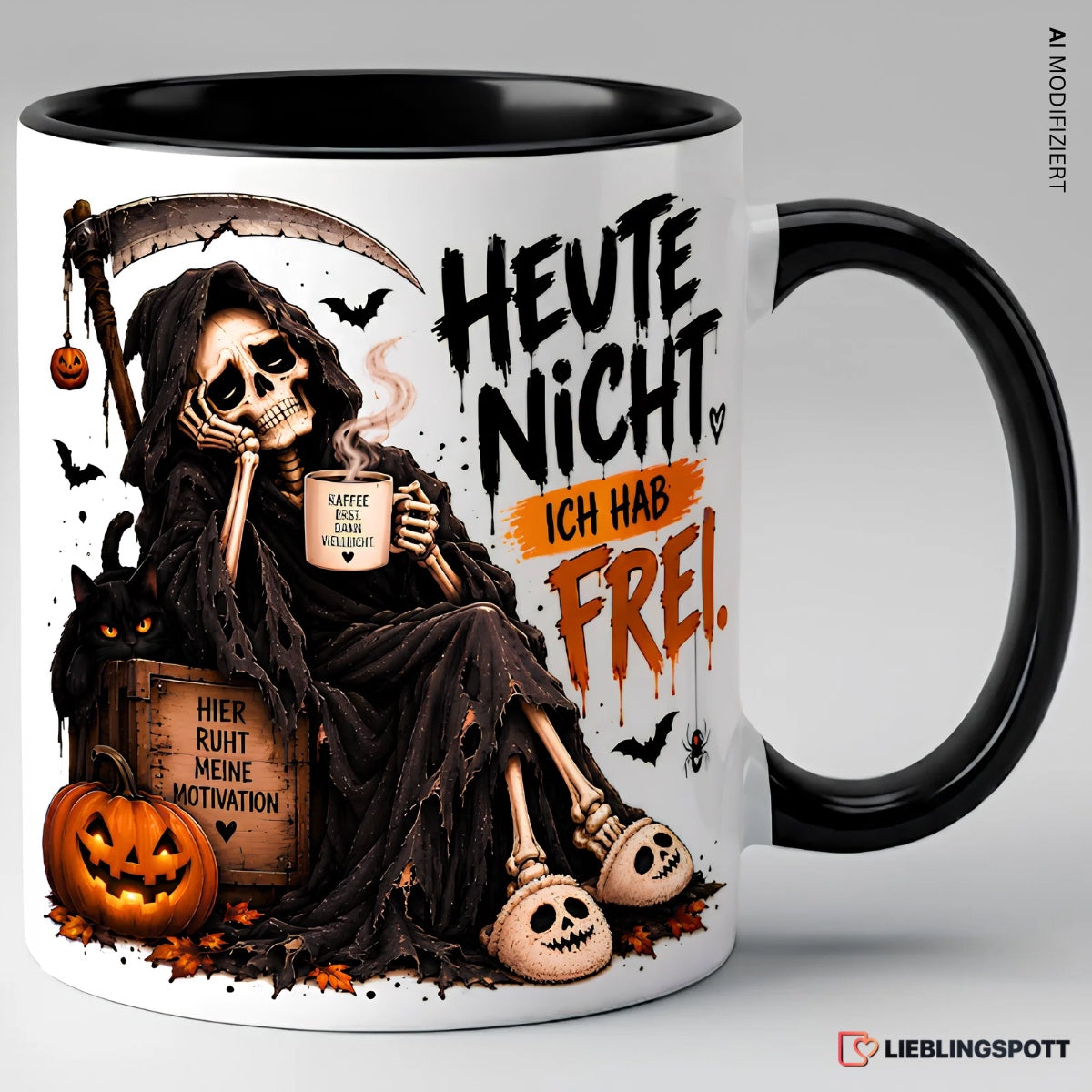 Halloween Tasse Heute nicht ich hab frei – Schwarz