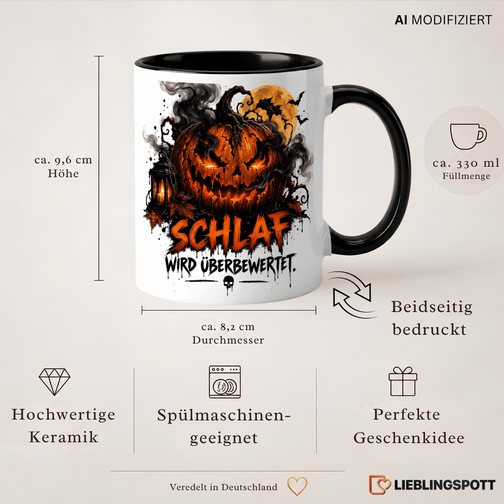 Halloween Tasse Schlaf wird überbewertet – Maße 330 ml und Produktvorteile