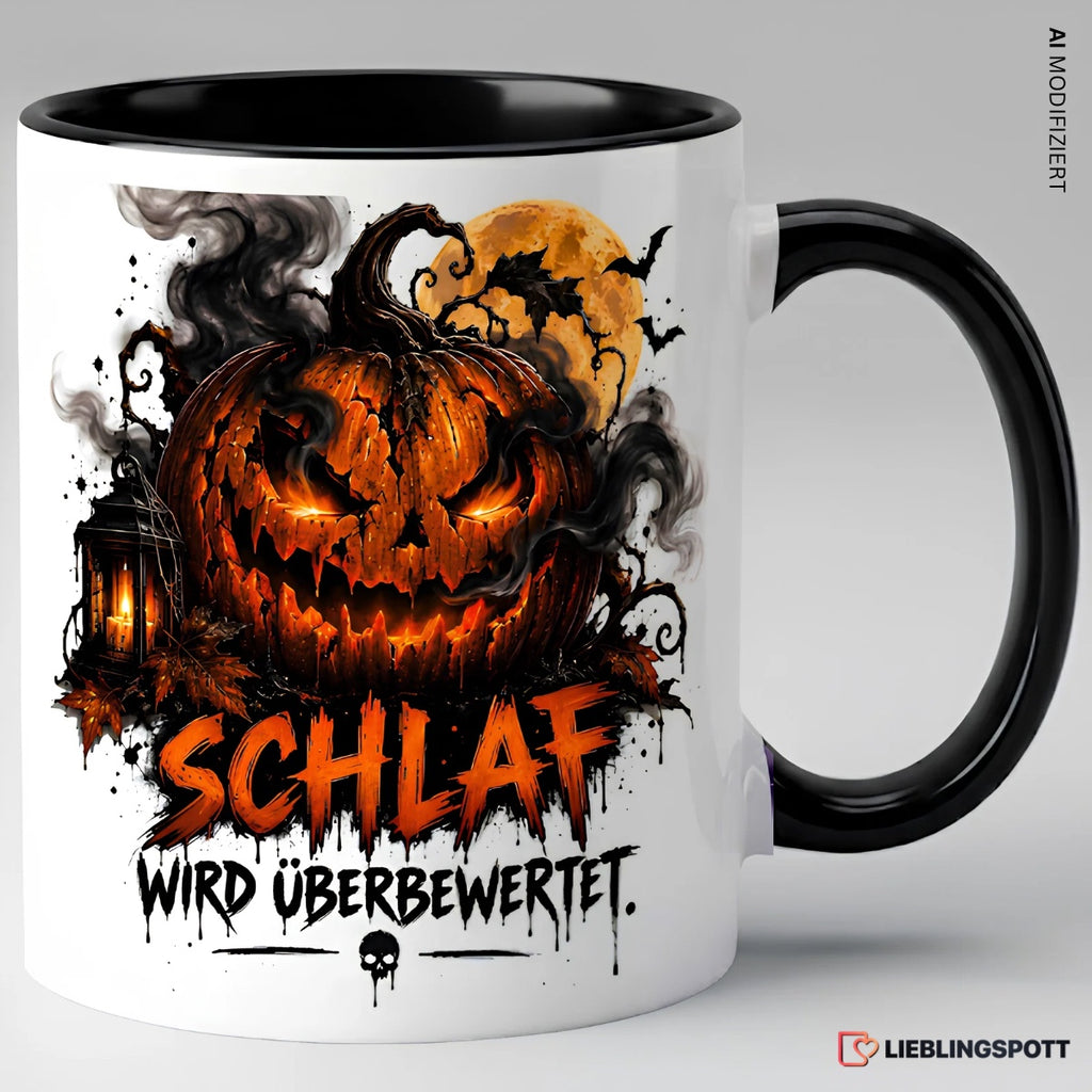 Halloween Tasse Schlaf wird überbewertet – Schwarz