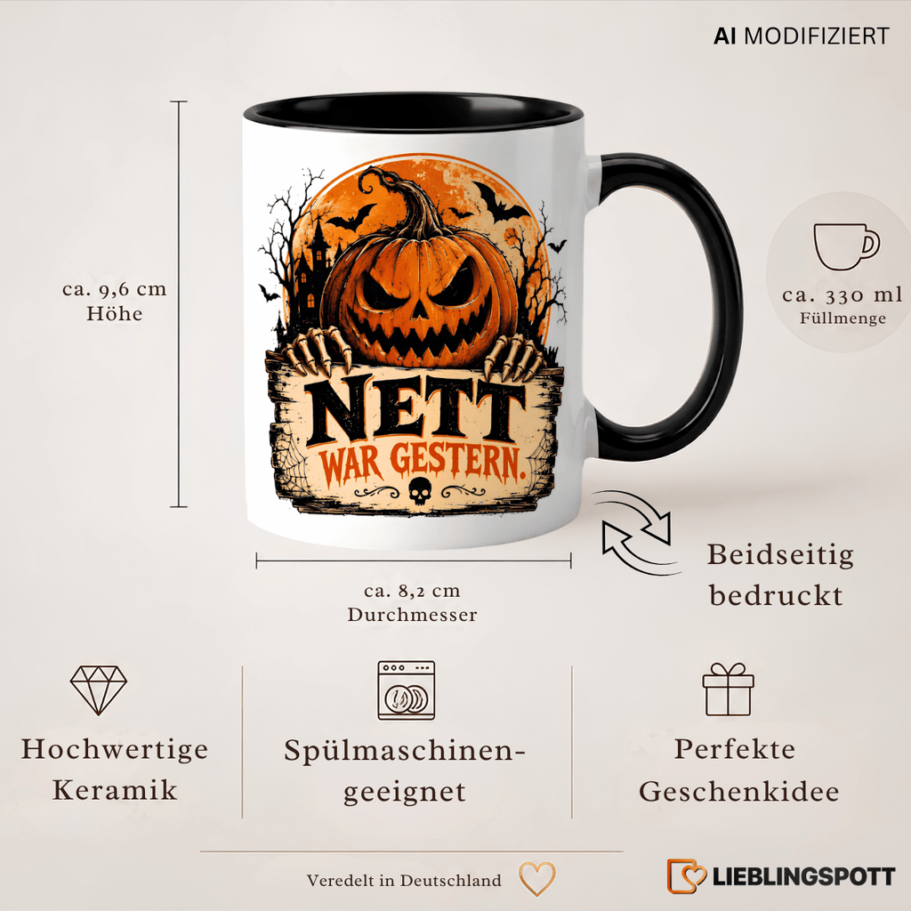 Halloween Tasse Nett war gestern – Maße 330 ml und Produktvorteile