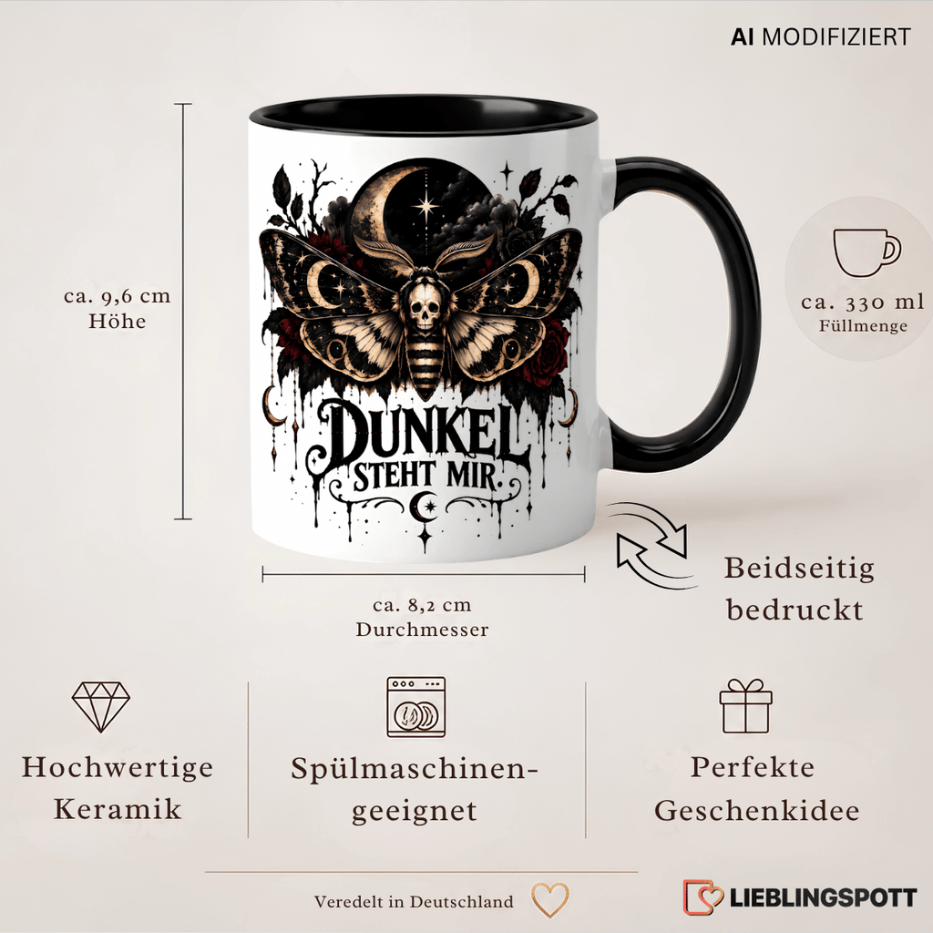 Dunkel steht mir Tasse – Maße 330 ml und Produktvorteile