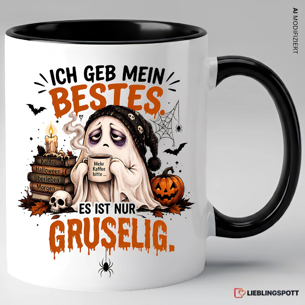 Halloween Tasse Ich geb mein Bestes es ist nur gruselig – Schwarz