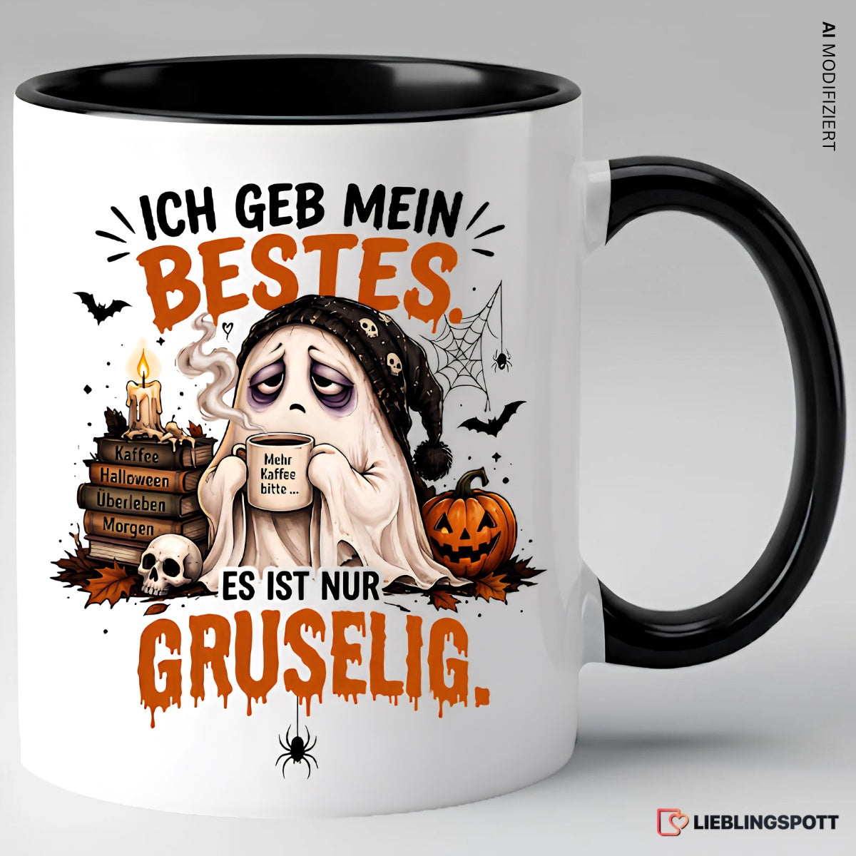 Halloween Tasse Ich geb mein Bestes es ist nur gruselig – Schwarz