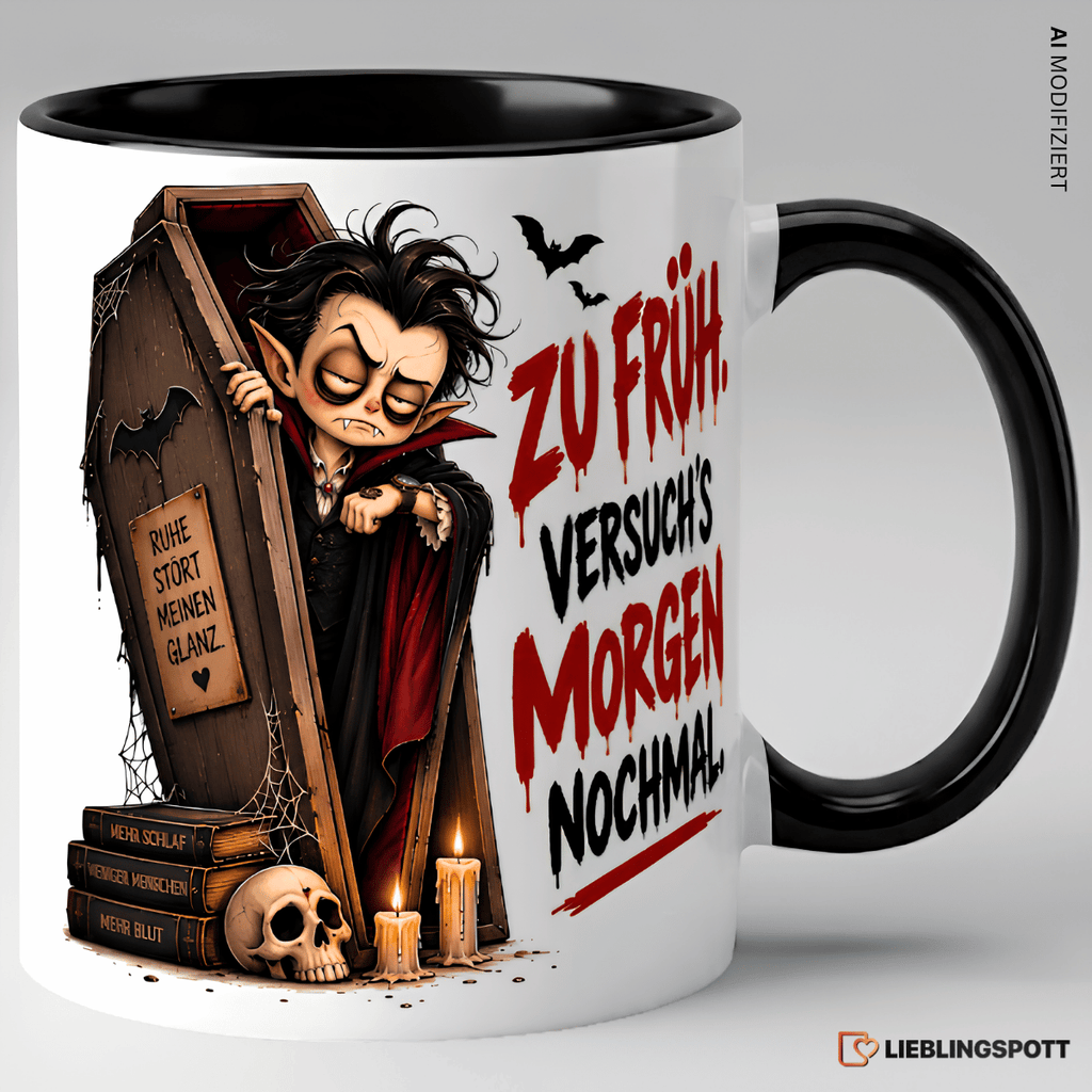 Halloween Tasse Zu früh versuch's morgen nochmal Schwarz