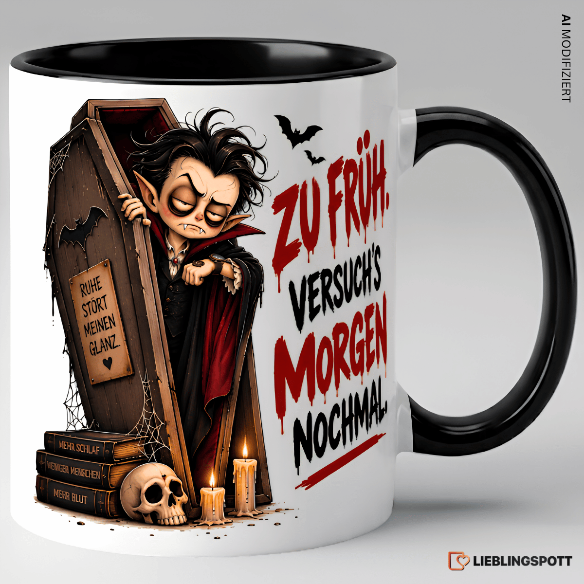 Halloween Tasse Zu früh versuch's morgen nochmal Schwarz