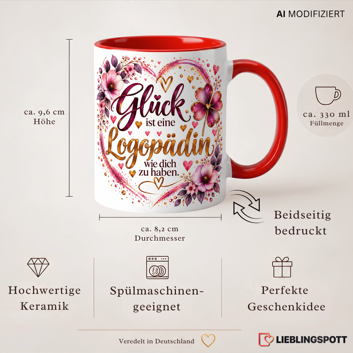 Logopädin Keramiktasse 330 ml Maße und Vorteile