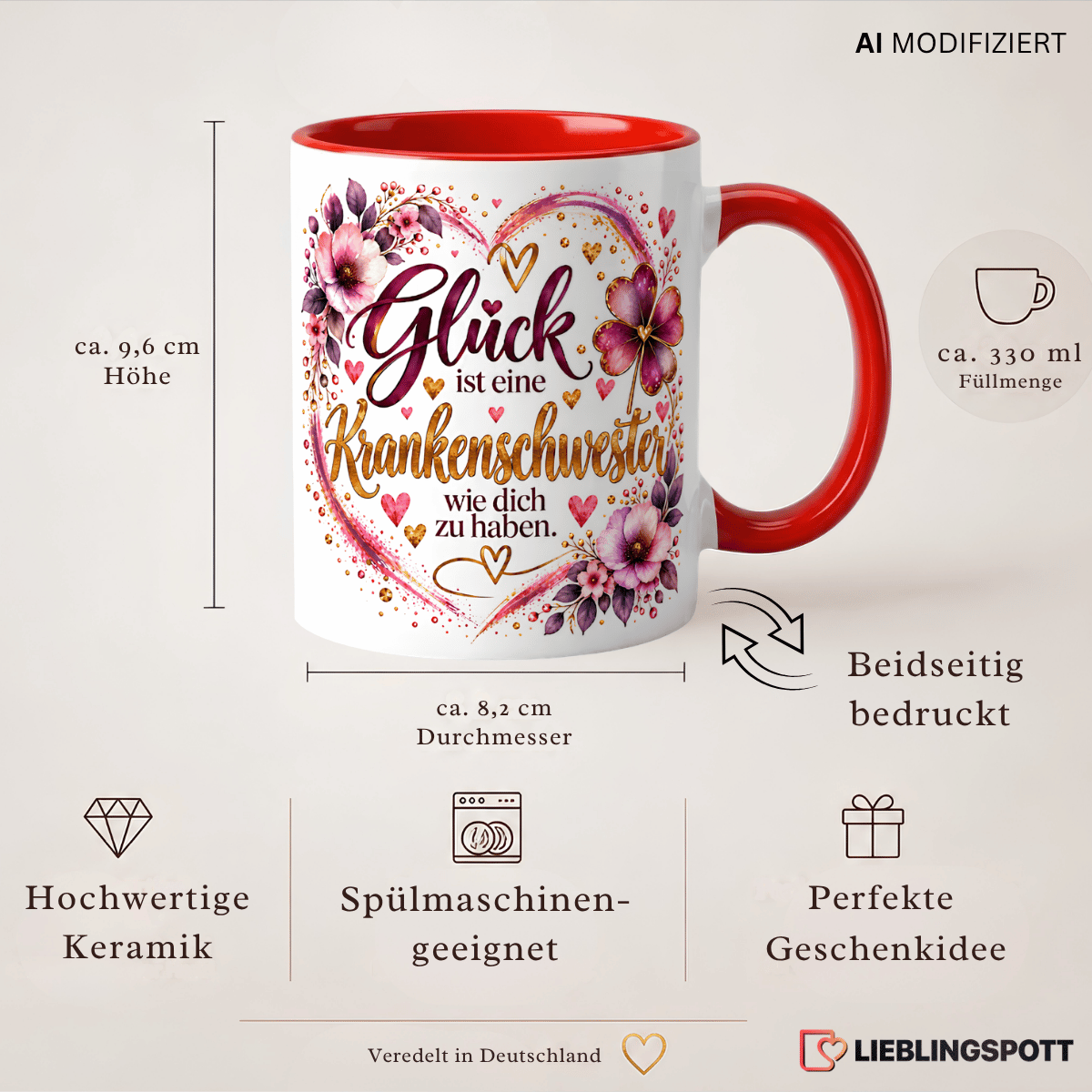 Krankenschwester Keramiktasse 330 ml Maße und Vorteile