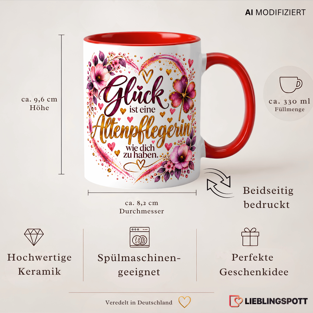 Altenpflegerin Keramiktasse 330 ml Maße und Vorteile