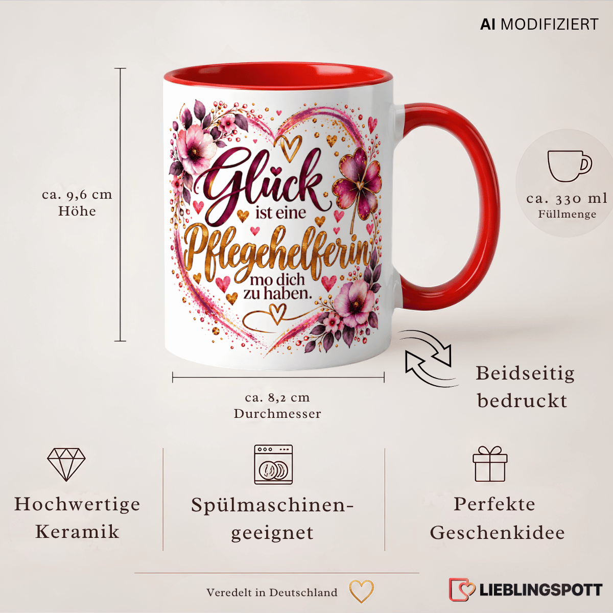 Pflegehelferin Keramiktasse 330 ml Maße und Vorteile