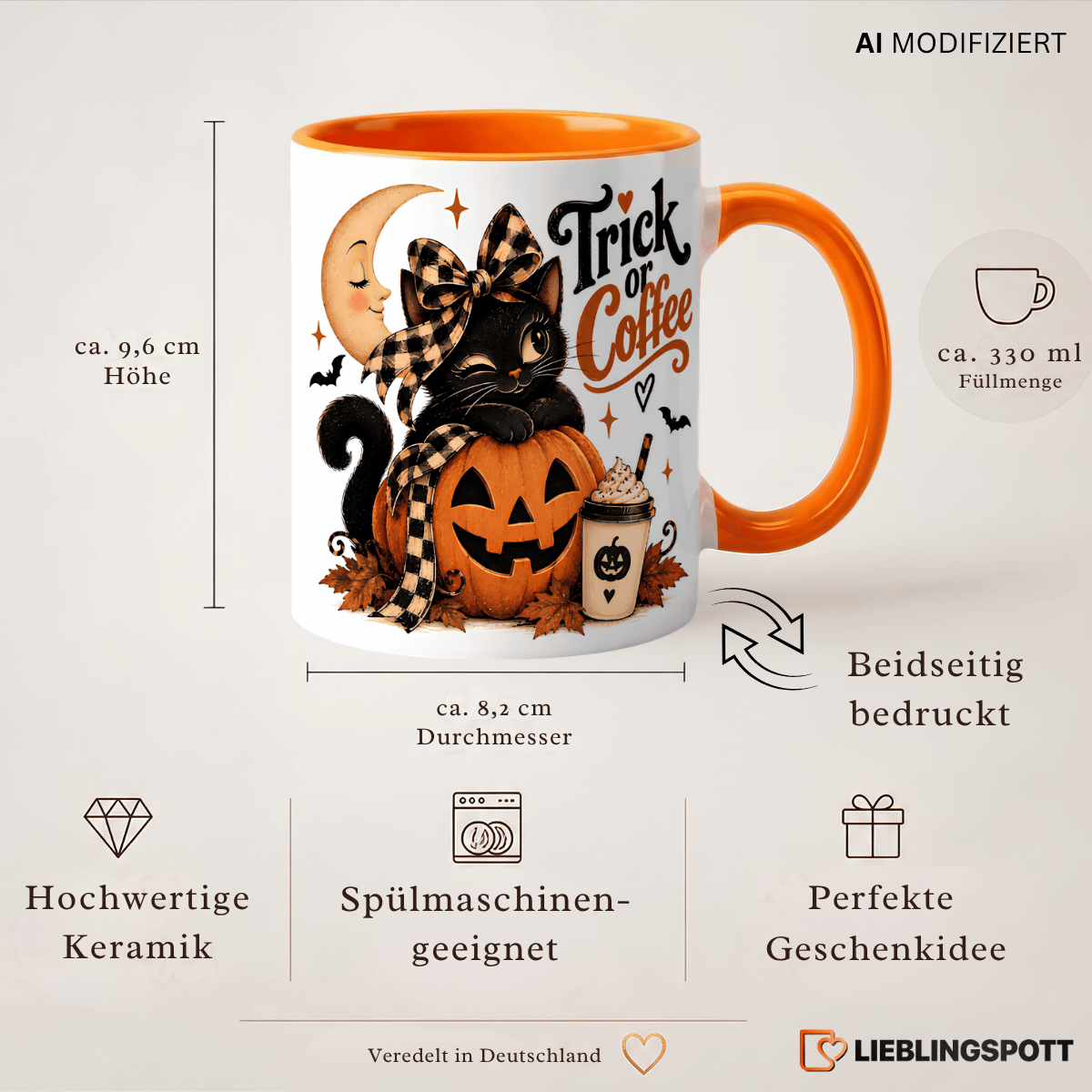 Halloween Tasse „Trick or Coffee“ | Keramik 330 ml Produktdetails
