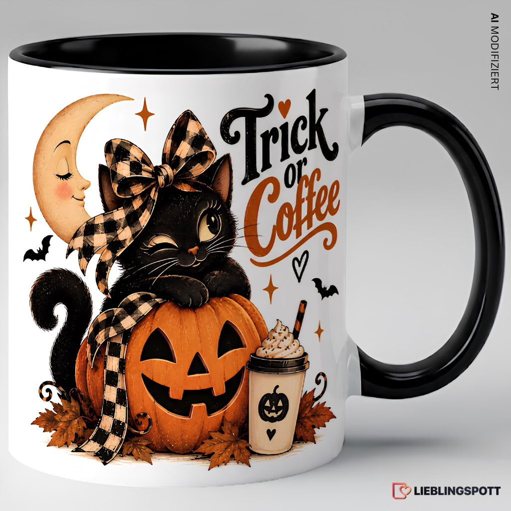 Halloween Tasse „Trick or Coffee“ | Keramik 330 ml Schwarz